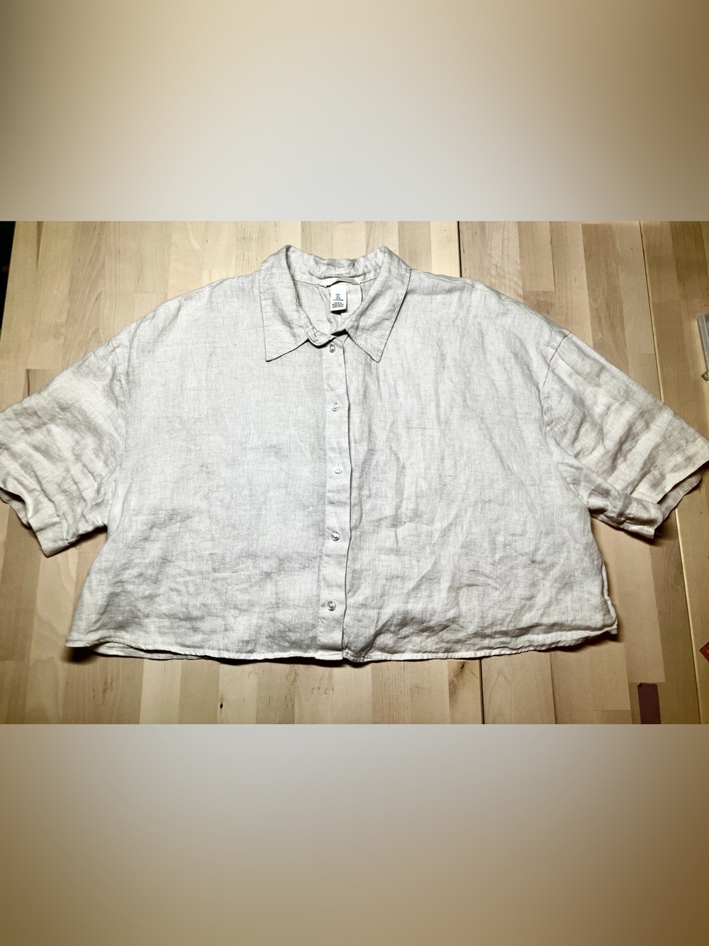 H&M Oatmeal Linen Cropped Boxy short sleeve Blouse | Women’s Large | cream white